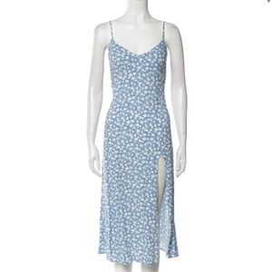 Reformation Blue Floral MIDI Slip Dress with Slit